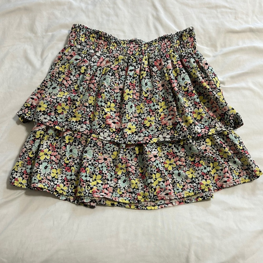 No Boundaries Floral Tiered Mini Skirt Smocked‎ Waist L 11-13 Multicolor Viscose